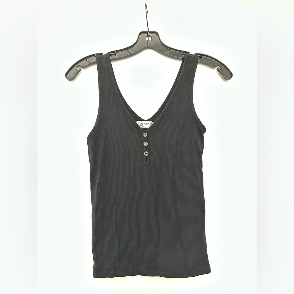 Black Women’s Ribbed Button Tank
